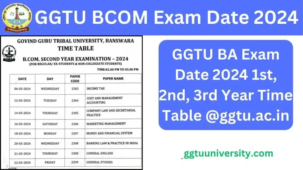 GGTU BCOM Exam Date 2024