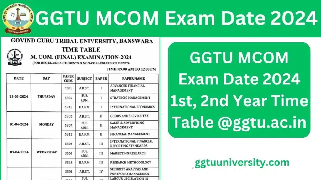 GGTU MCOM Exam Date 2024