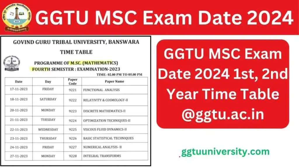 GGTU MSC Exam Date 2024