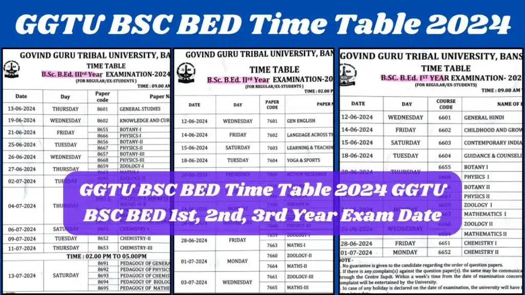 GGTU BSC BED Time Table 2024Released